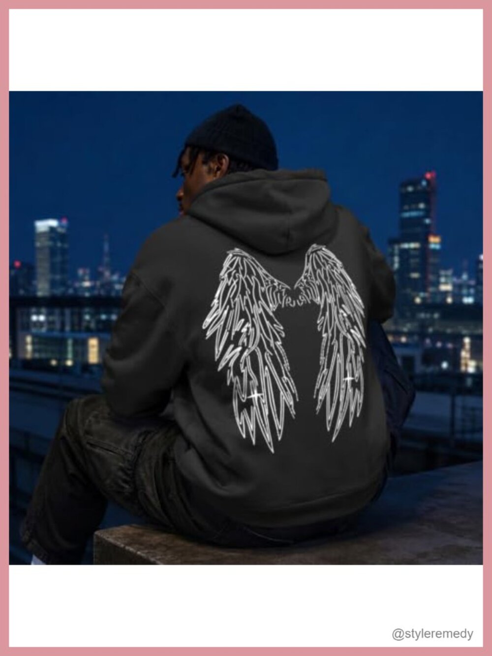 Mens Graphic Hoodie Angel Wings Back Print Streetwear Vintage Pullover Y2K - Picture 2 of 6
